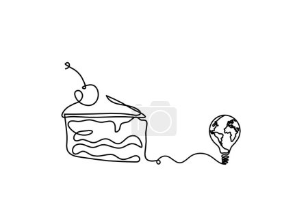 Téléchargez les illustrations : Tranquillité abstraite du gâteau et de l'ampoule comme lignes continues dessinant sur fond blanc - en licence libre de droit