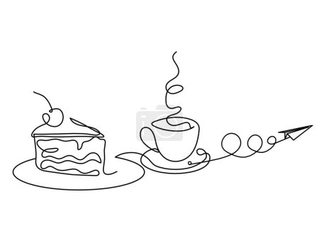 Illustration for Abstract peace of cake and paper plane as continuous lines drawing on white background - Royalty Free Image