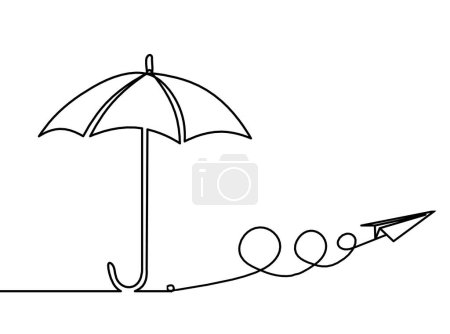 Illustration for Abstract umbrella with paper plane as line drawing on white background - Royalty Free Image