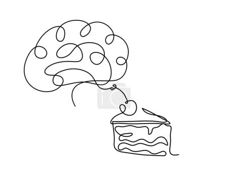 Téléchargez les illustrations : La paix abstraite du gâteau et du cerveau comme lignes continues dessinant sur fond blanc - en licence libre de droit