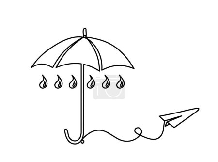 Ilustración de Paraguas abstracto con plano de papel como dibujo de línea sobre fondo blanco - Imagen libre de derechos