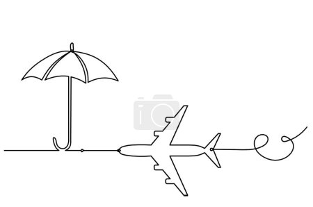 Illustration for Abstract umbrella with plane as line drawing on white background - Royalty Free Image