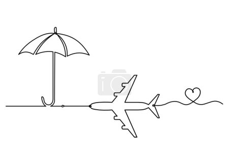 Téléchargez les illustrations : Parapluie abstrait avec plan comme dessin au trait sur fond blanc - en licence libre de droit