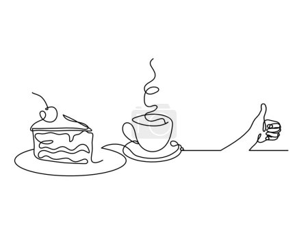 Illustration for Abstract peace of cake and hand as continuous lines drawing on white background - Royalty Free Image