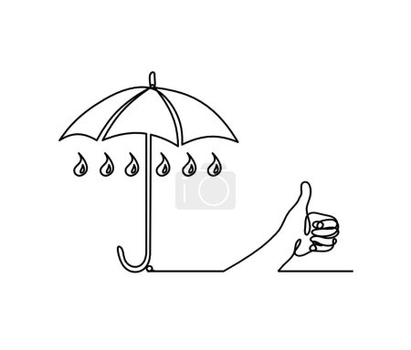 Téléchargez les illustrations : Parapluie abstrait avec main comme dessin à la ligne sur fond blanc - en licence libre de droit