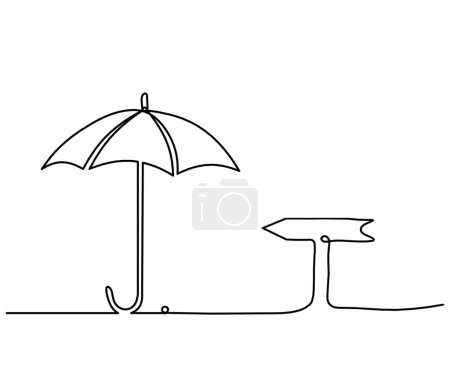 Illustration for Abstract umbrella with direction as line drawing on white background - Royalty Free Image