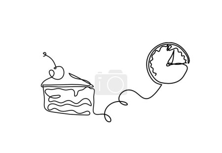 Illustration for Abstract peace of cake and clock as continuous lines drawing on white background - Royalty Free Image