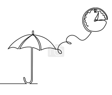 Ilustración de Paraguas abstracto con reloj como dibujo de línea sobre fondo blanco - Imagen libre de derechos