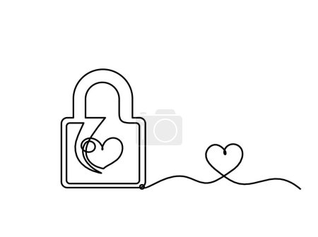Illustration for Abstract heart-lock with heart as continuous line drawing on white background - Royalty Free Image