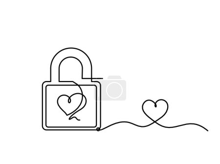 Téléchargez les illustrations : Résumé coeur-serrure avec coeur comme dessin en ligne continue sur fond blanc - en licence libre de droit