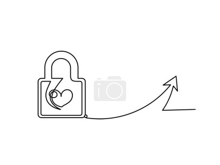 Illustration for Abstract heart-lock with arrow as continuous line drawing on white background - Royalty Free Image
