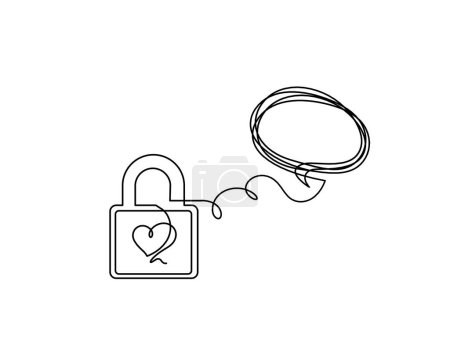 Illustration for Abstract heart-lock with comment as continuous line drawing on white background - Royalty Free Image