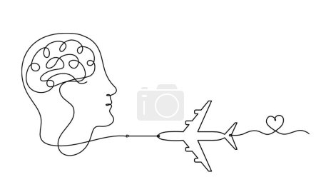 Ilustración de Plano de silueta del hombre como dibujo de línea sobre fondo blanco - Imagen libre de derechos