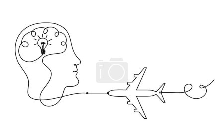 Illustration for Man silhouette plane as line drawing on white background - Royalty Free Image