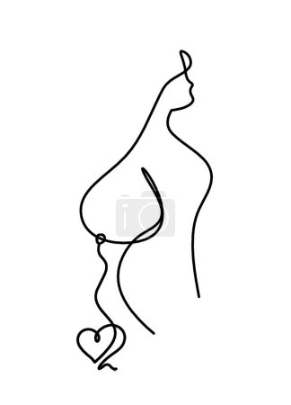 Illustration for Woman silhouette body with heart as line drawing picture on white - Royalty Free Image