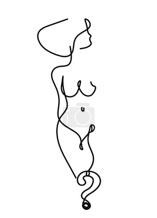 Ilustración de Cuerpo de silueta de mujer con signo de interrogación como imagen de dibujo de línea en blanco - Imagen libre de derechos