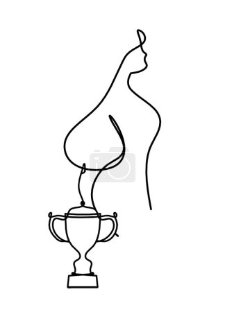 Illustration for Woman silhouette body with trophy as line drawing picture on white - Royalty Free Image