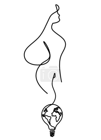 Ilustración de Cuerpo de silueta de mujer con bombilla como imagen de dibujo de línea en blanco - Imagen libre de derechos