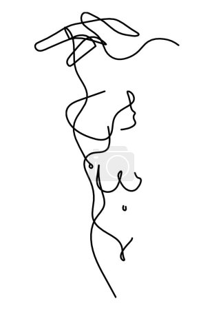 Illustration for Woman silhouette body with hand as line drawing picture on white - Royalty Free Image