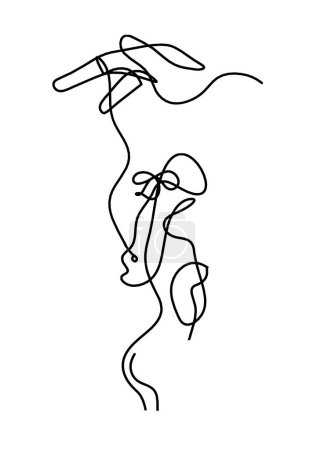 Téléchargez les illustrations : Corps de silhouette de femme avec la main comme image de dessin de ligne sur blanc - en licence libre de droit
