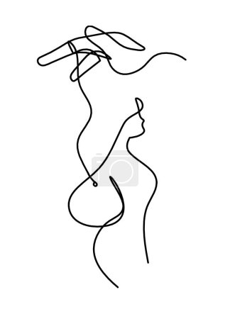 Illustration for Woman silhouette body with hand as line drawing picture on white - Royalty Free Image