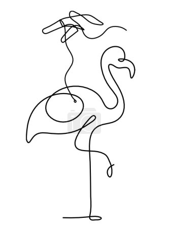 Ilustración de Silueta de flamenco abstracto y mano como dibujo en línea sobre blanco - Imagen libre de derechos