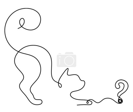 Ilustración de Silueta de gato abstracto con signo de interrogación en línea dibujo en blanco - Imagen libre de derechos