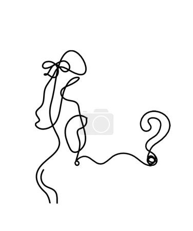 Illustration for Woman silhouette body with question mark as line drawing picture on white - Royalty Free Image
