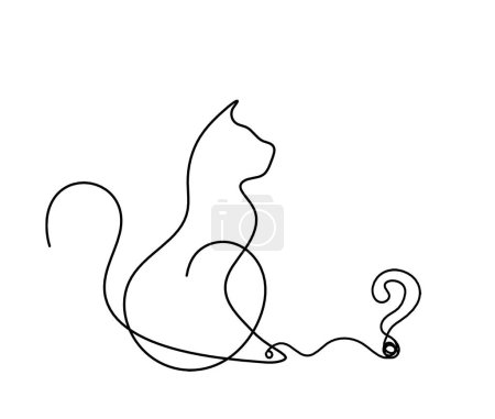 Téléchargez les illustrations : Silhouette de chat abstrait avec point d'interrogation en ligne dessin sur blanc - en licence libre de droit