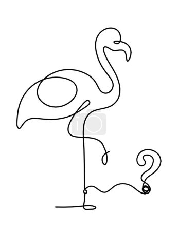 Illustration for Silhouette of abstract flamingo and question mark as line drawing on white - Royalty Free Image
