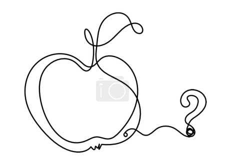 Ilustración de Línea de dibujo manzana con signo de interrogación en el fondo blanco - Imagen libre de derechos