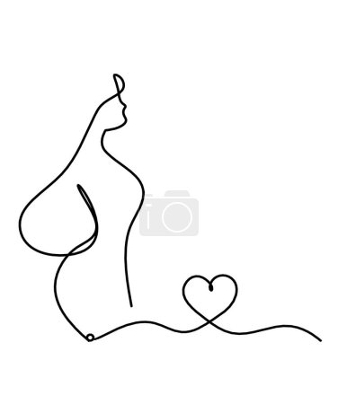 Téléchargez les illustrations : Corps de silhouette de femme avec le coeur comme image de dessin de ligne sur blanc - en licence libre de droit
