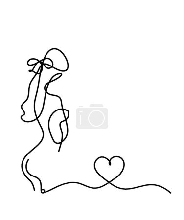 Téléchargez les illustrations : Corps de silhouette de femme avec le coeur comme image de dessin de ligne sur blanc - en licence libre de droit