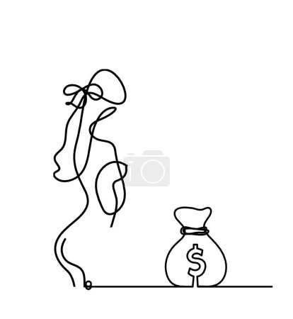 Téléchargez les illustrations : Corps de silhouette de femme avec dollar comme image de dessin de ligne sur blanc - en licence libre de droit