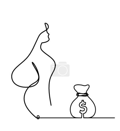 Ilustración de Cuerpo de silueta de mujer con dólar como imagen de dibujo de línea en blanco - Imagen libre de derechos