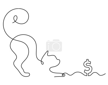 Illustration for Silhouette of abstract cat with dollar in line drawing on white - Royalty Free Image