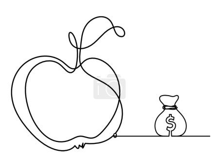 Téléchargez les illustrations : Ligne de dessin pomme avec dollar sur le fond blanc - en licence libre de droit