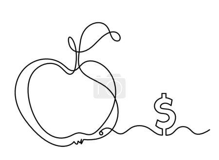 Téléchargez les illustrations : Ligne de dessin pomme avec dollar sur le fond blanc - en licence libre de droit