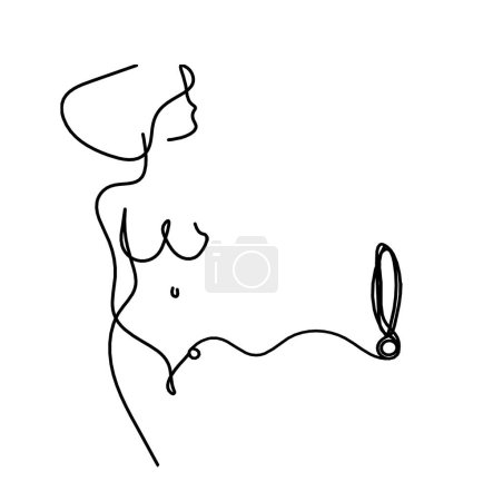 Illustration for Woman silhouette body with exclamation mark as line drawing picture on white - Royalty Free Image