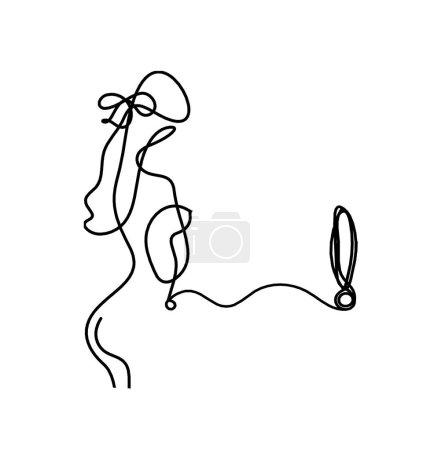 Illustration for Woman silhouette body with exclamation mark as line drawing picture on white - Royalty Free Image