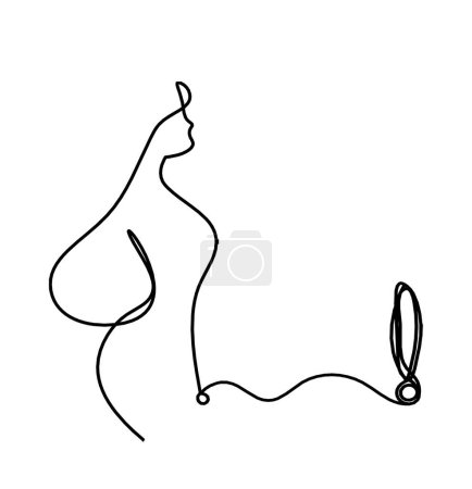 Ilustración de Cuerpo de silueta de mujer con signo de exclamación como imagen de dibujo de línea en blanco - Imagen libre de derechos