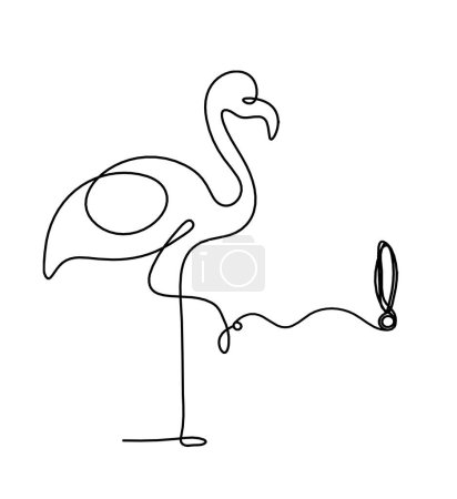 Illustration for Silhouette of abstract flamingo and exclamation mark as line drawing on white - Royalty Free Image