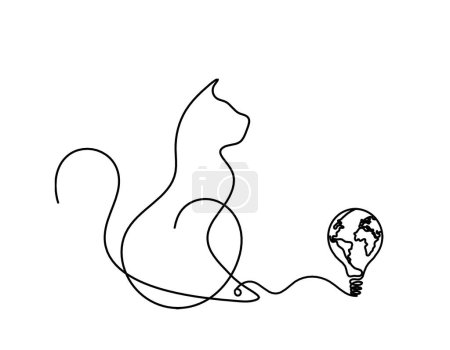 Ilustración de Silueta de gato abstracto con signo de exclamación en línea dibujo en blanco - Imagen libre de derechos