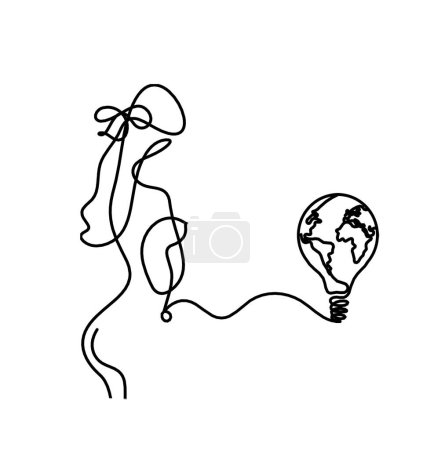 Illustration for Woman silhouette body with  light bulb as line drawing picture on white - Royalty Free Image