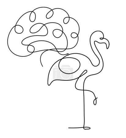 Illustration for Silhouette of abstract flamingo and brain as line drawing on white - Royalty Free Image