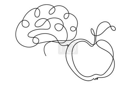 Illustration for Drawing line apple with brain on the white background - Royalty Free Image