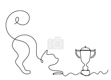 Ilustración de Silueta de gato abstracto con trofeo en línea dibujo sobre blanco - Imagen libre de derechos
