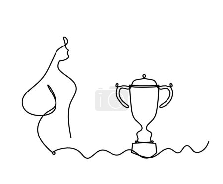 Téléchargez les illustrations : Corps de silhouette de femme avec trophée comme image de dessin de ligne sur blanc - en licence libre de droit