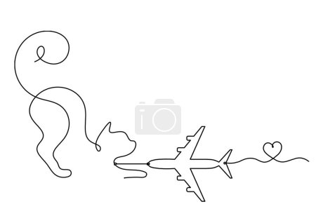 Téléchargez les illustrations : Silhouette de chat abstrait avec plan en ligne dessin sur blanc - en licence libre de droit