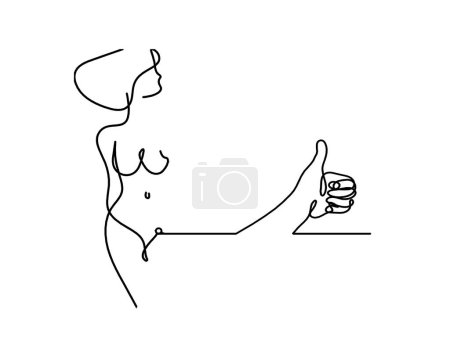 Téléchargez les illustrations : Corps de silhouette de femme avec la main comme image de dessin de ligne sur blanc - en licence libre de droit